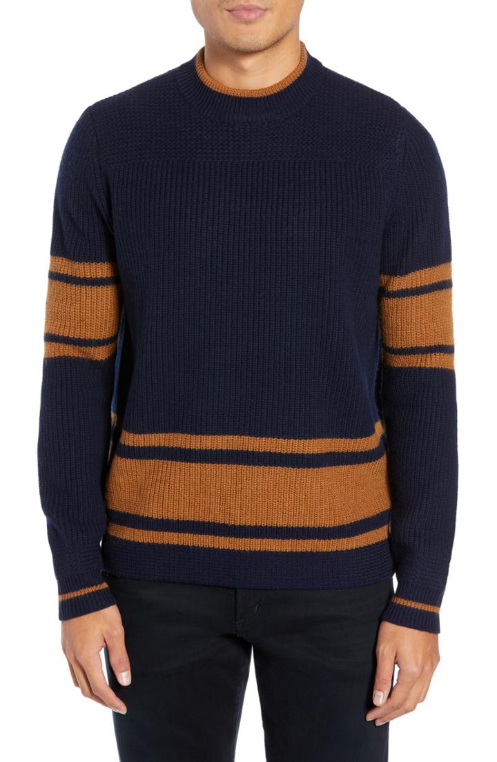 Men's Ymc Striped Mock Neck Wool Sweater - Blue