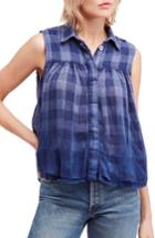 Women's Free People Hey There Sunrise Button Front Shirt - Blue