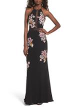Women's Xscape Embellished Floral Halter Gown - Black