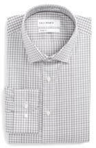 Men's Calibrate Trim Fit Stretch Non-iron Check Dress Shirt .5 32/33 - Grey