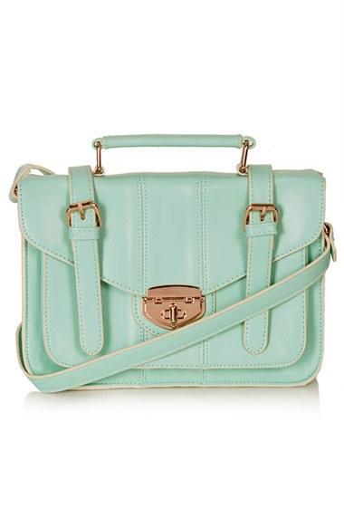 Topshop Turnlock Faux Leather Satchel Mint