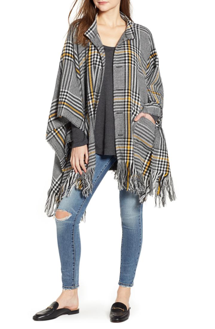 Women's Bp. Glen Plaid Fringe Poncho