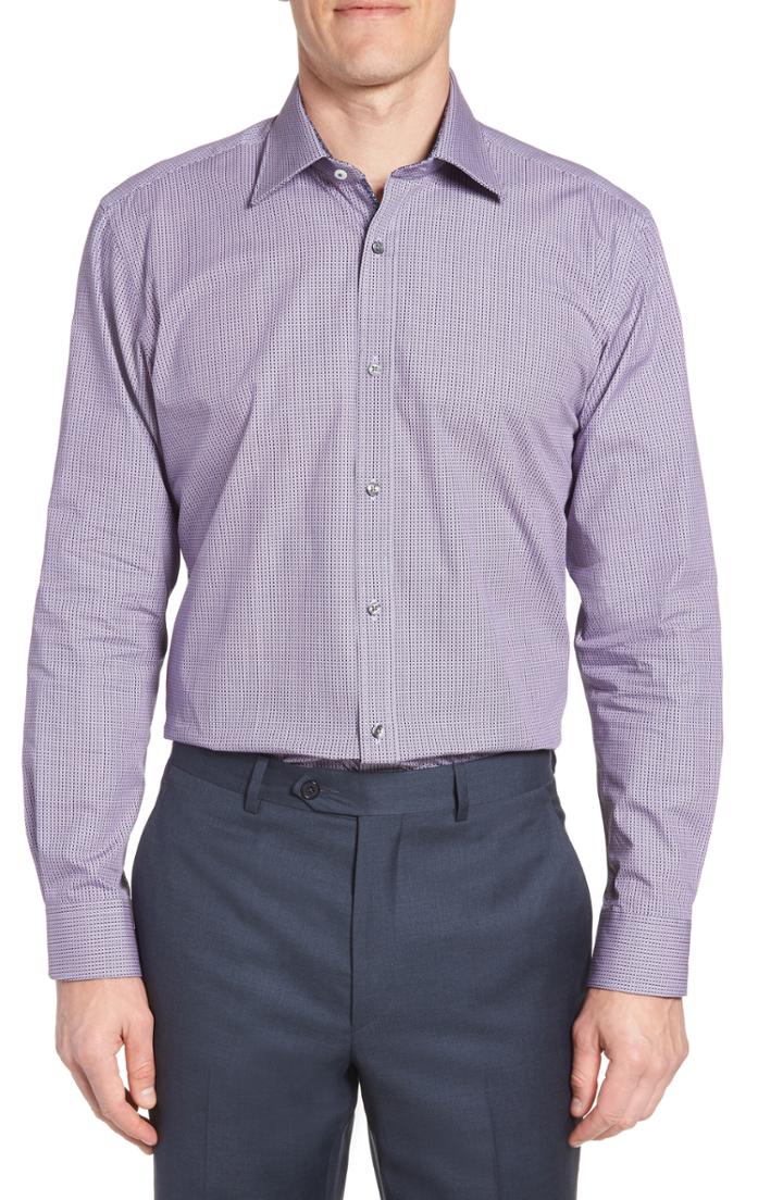 Men's Ted Baker London Trafalf Trim Fit Print Dress Shirt - 32/33 - Pink