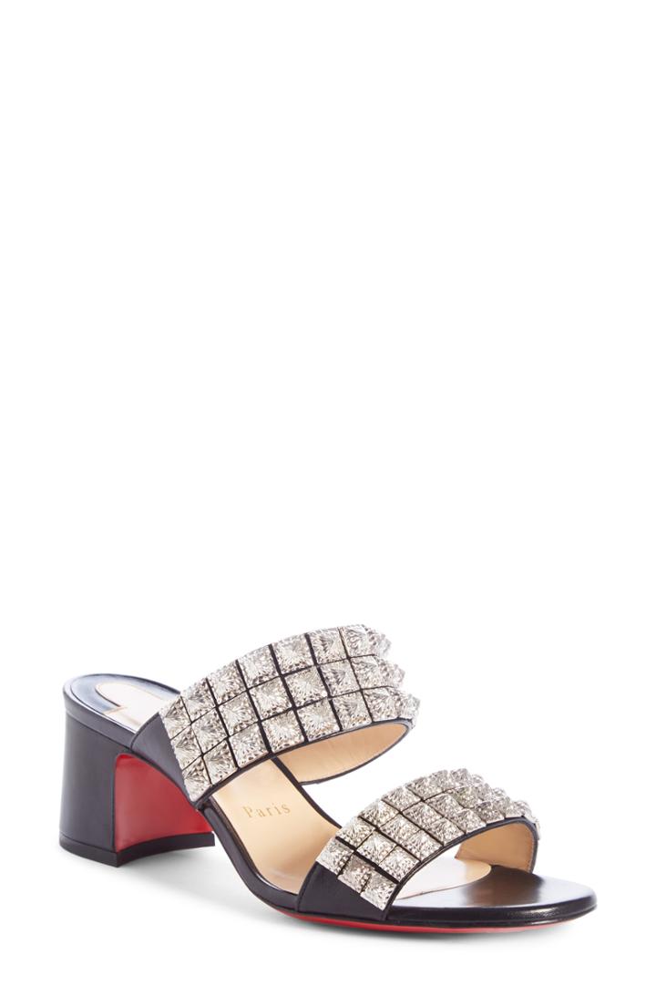 Women's Christian Louboutin Myriadiam Studded Slide Sandal Us / 34eu - Black