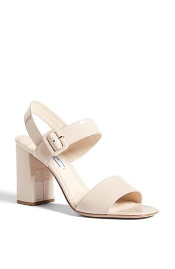 Prada Bicolor Two Strap Block Heel Sandal Nude