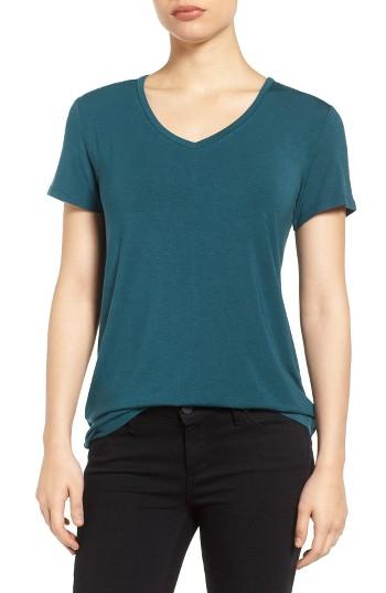 Petite Women's Halogen Modal Jersey V-neck Tee, Size P - Blue/green