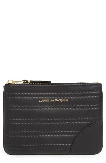Men's Comme Des Garcons Embossed Leather Top Zip Pouch Wallet - Black