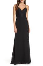 Women's Hayley Paige Occasions Sleeveless Rose Lace & Chiffon Evening Dress - Black
