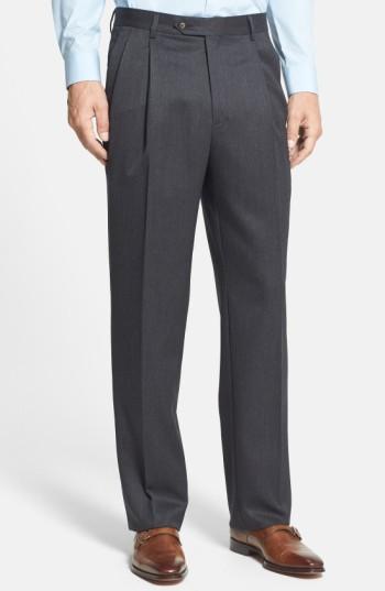 Men's Berle Pleated Wool Gabardine Trousers X 32 - Black