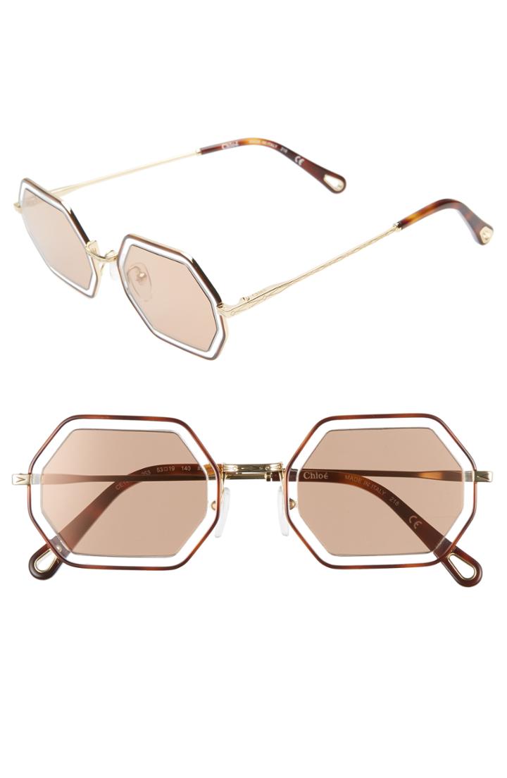 Women's Chloe Tally 53mm Octagon Sunglasses - Havana/ Crystal/ Brown Mirror