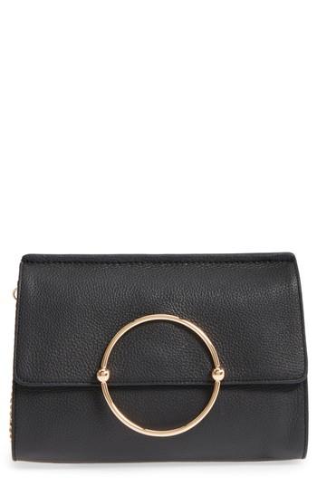 Milly Astor Pebbled Leather Flap Clutch - Black