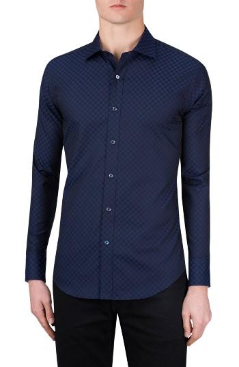 Men's Bugatchi Classic Fit Checkerboard Sport Shirt - Blue