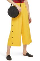 Women's Topshop Horn Button Side Crop Wide Leg Trousers Us (fits Like 6-8) - Yellow