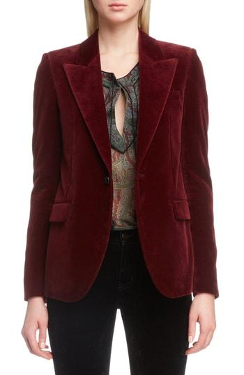 Women's Saint Laurent One-button Velvet Blazer Us / 36 Fr - Burgundy