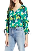 Women's Halogen Ruched Tie Sleeve Top - Green