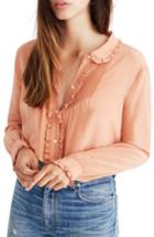 Women's Madewell Silk Ruffle Blouse, Size - Orange