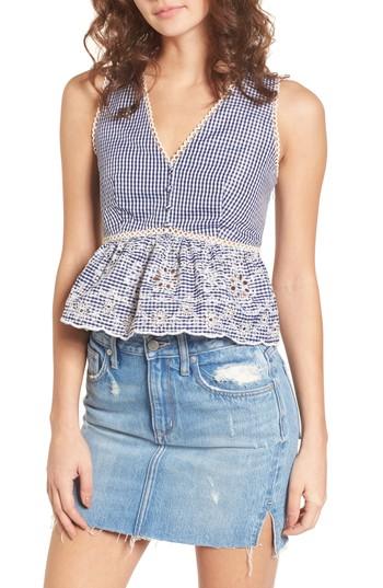 Women's J.o.a. Embroidered Gingham Crop Top - Blue