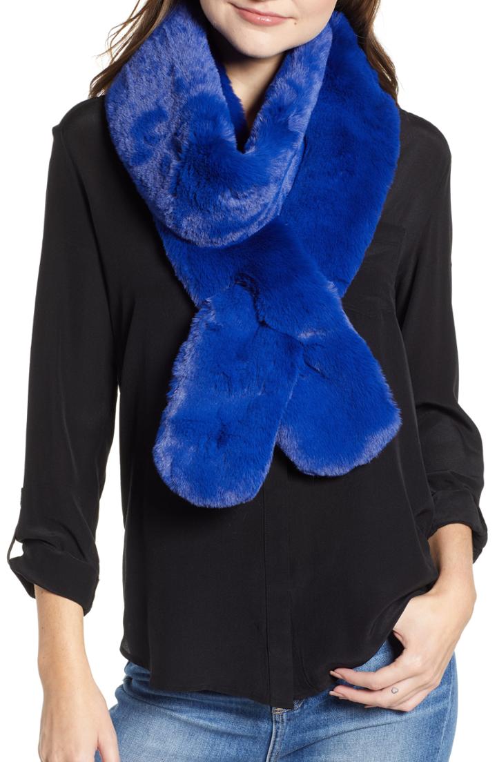 Women's Trouve Faux Fur Long Scarf, Size - Blue