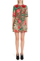 Women's Dolce & Gabbana Embellished Rose & Leopard Print Brocade Dress Us / 46 It - Brown