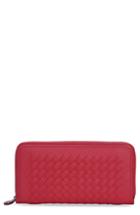 Women's Bottega Veneta Intrecciato Leather Zip Around Wallet - Red