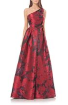 Women's Carmen Marc Valvo Couture Print One-shoulder Ballgown - Red
