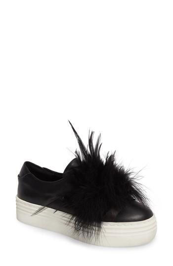 Women's Here / Now Lily Feather Pom Slip-on Platform Sneaker .5 M - Black