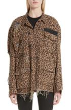 Women's R13 Shredded Leopard Print Jacket - Brown