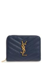 Women's Saint Laurent Monogramme Compact Quilted Zip Around Wallet - Red