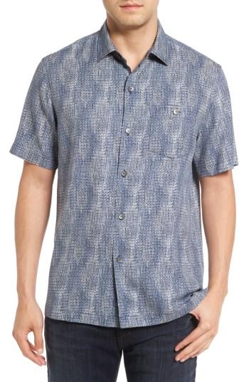 Men's Tommy Bahama Geo Dream Standard Fit Silk Camp Shirt, Size - Purple