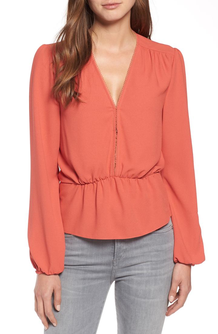 Women's 1.state V-neck Peplum Blouse, Size - Pink