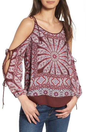 Women's Ella Moss Mosaic Cold Shoulder Top - Burgundy