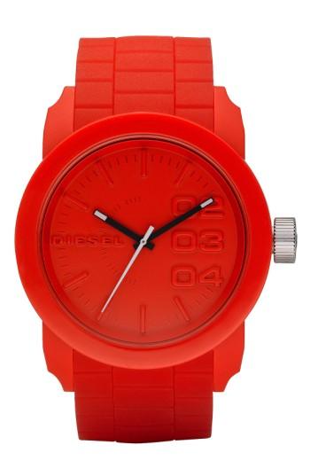 Men's Diesel 'double Down' Round Silicone Strap Watch, 44mm