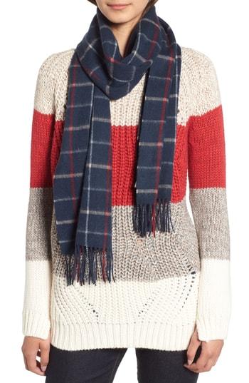 Women's Barbour Country Tattersall Wool Scarf, Size - Blue