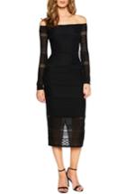 Women's Bardot Chevron Lace Midi Body-con Dress - Black