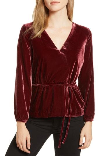 Women's J.crew Faux Wrap Velvet Top - Burgundy