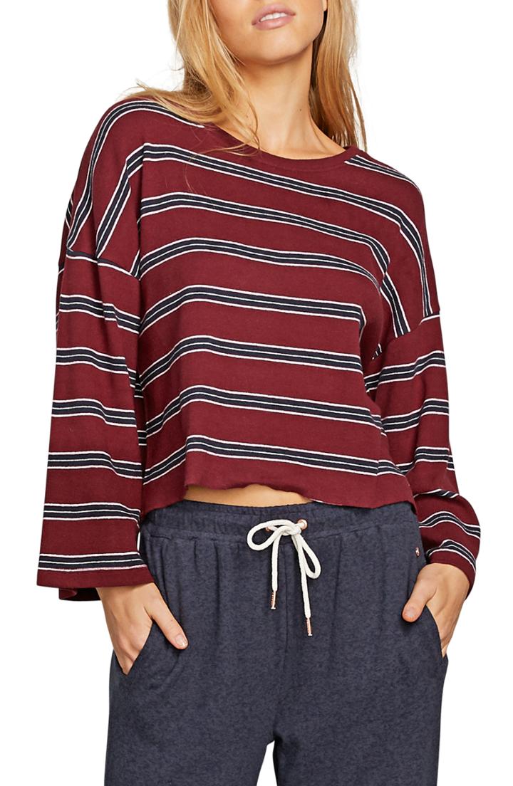 Women's Volcom Stripe Crop Tee - Burgundy