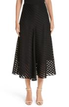 Women's Akris Diagonal Stripe Cotton Voile Midi Skirt - Black