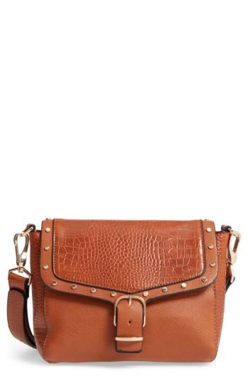 Topshop Romeo Embossed Faux Leather Crossbody Bag - Brown