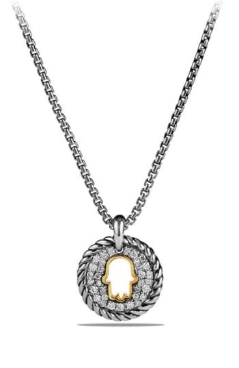 Women's David Yurman 'cable Collectibles' Hamsa Charm Necklace With Diamonds & 18k Gold