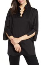 Women's Ming Wang Ruffle Split Sleeve Blouse - Black