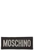 Moschino Crystal Embellished Logo Clutch - Black