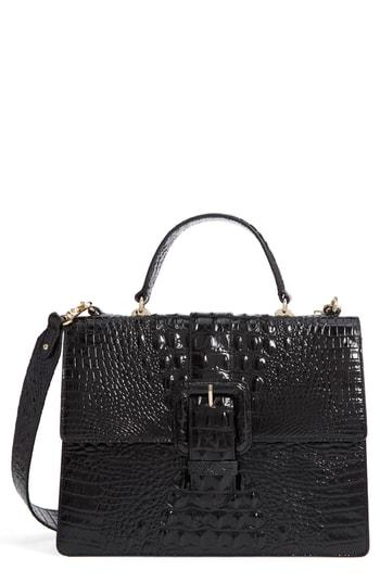 Brahmin Medium Francine Croc Embossed Leather Satchel - Black