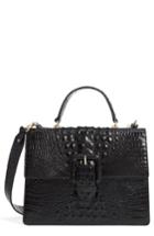 Brahmin Medium Francine Croc Embossed Leather Satchel - Black