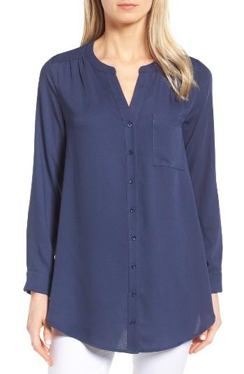 Petite Women's Pleione Mixed Media Top, Size P - Blue