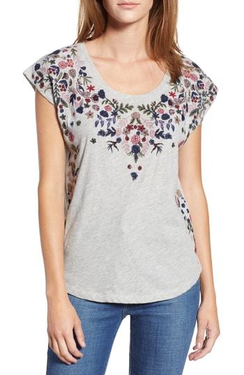 Women's Lucky Brand Floral Garden Embroidered Tee - Grey