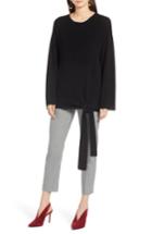 Women's Halogen Tie Front Pullover Sweater - Black