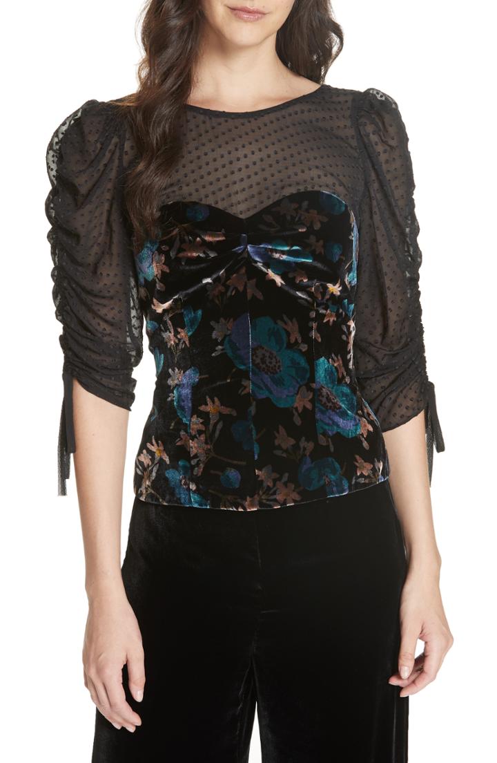 Women's Rebecca Taylor Velvet Illusion Lace Blouse - Black