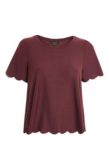 Women's Topshop Scallop Hem Tee Us (fits Like 2-4) - Burgundy