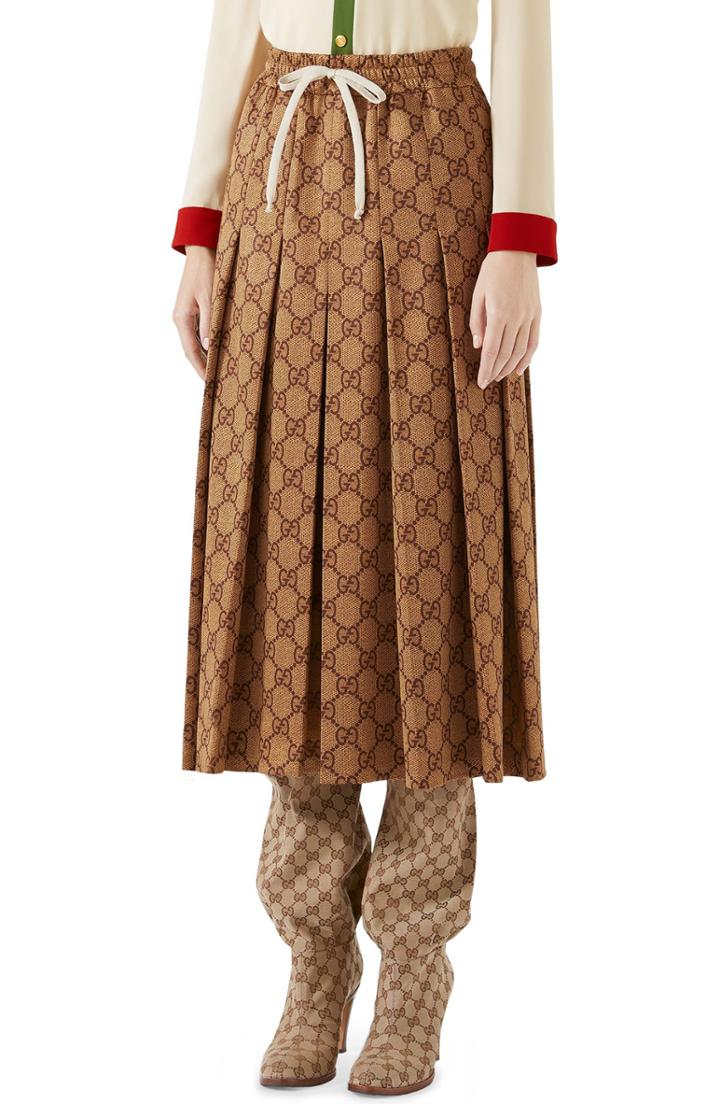 Women's Gucci Gg Print Pleated Midi Skirt