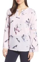 Women's Chaus Pleated Bell Sleeve Floral Crepe Top - Pink